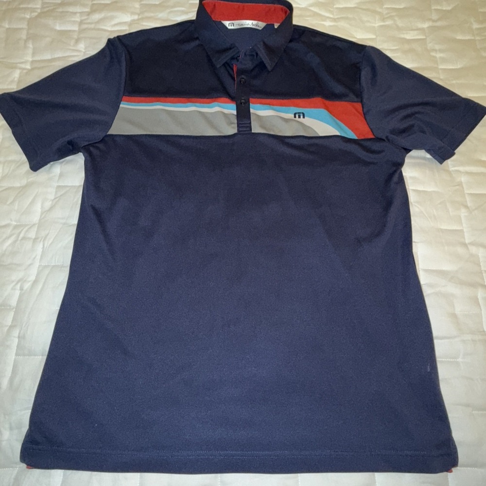 Travis Mathew Polo Gavekal Shirt Men's Large Red White Blue‎ Golf Short Sleeve